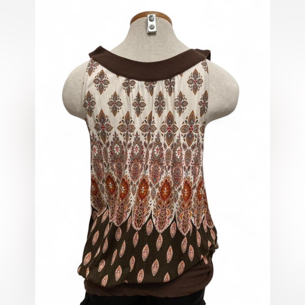 3/$20! Vintage Y2K Brown Paisley Print Side Tie Tank Top Boho Women’s Large - Picture 3 of 7